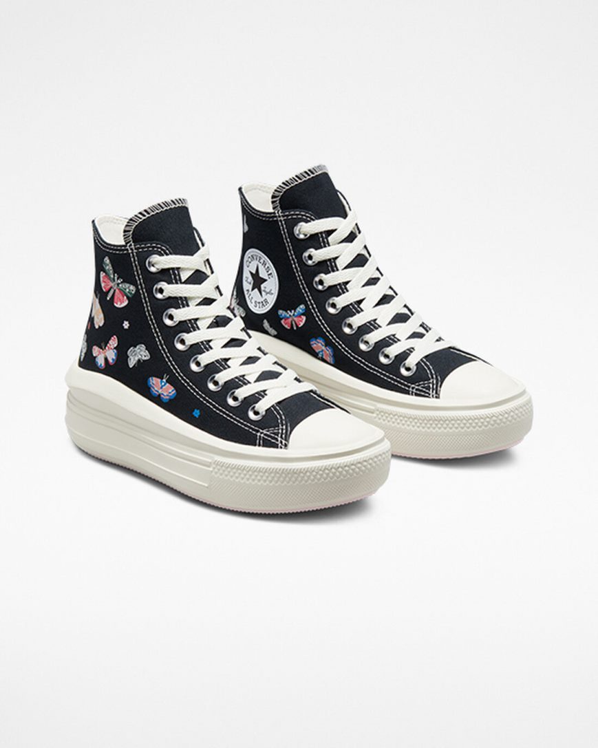 Women's Converse Chuck Taylor All Star Move Butterfly Wings High Top Platform Shoes Black / Pink | AU 65E41F